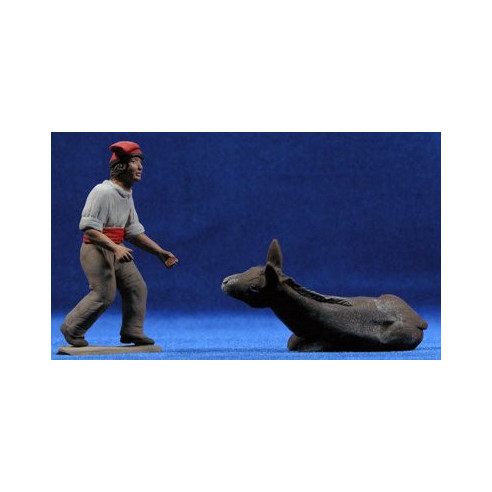 Shepherd catalan with donkey 12 cm clay painted Delgado