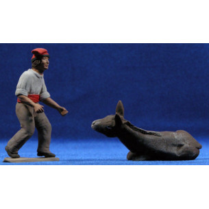 Pastor català amb barretina amb ase estirat 12 cm fang pintat Delgado