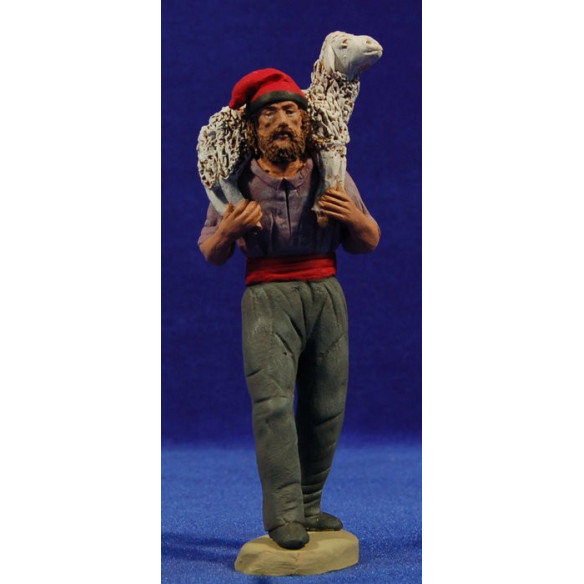 Pastor catalán con cordero 15 cm barro pintado Delgado