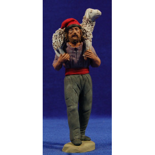 Pastor catalán con cordero 15 cm barro pintado Delgado
