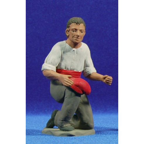 Pastore catalano adorando con barretina in mano 15 cm terracotta dipinte Delgado