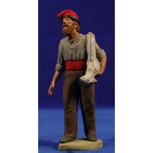 Pastor catalán con cordero al lado15 cm barro pintado Delgado