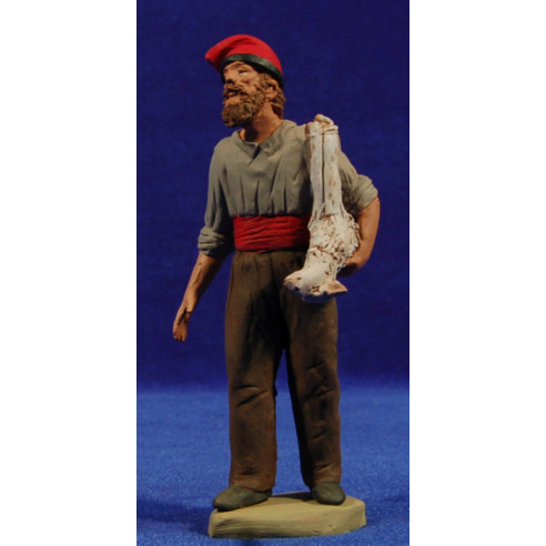 Pastor catalán con cordero al lado15 cm barro pintado Delgado