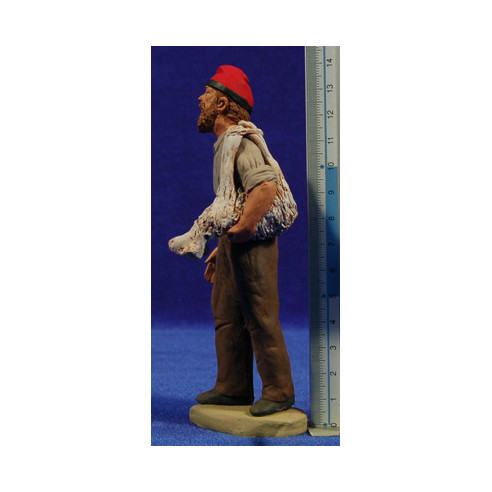 Pastor catalán con cordero al lado15 cm barro pintado Delgado