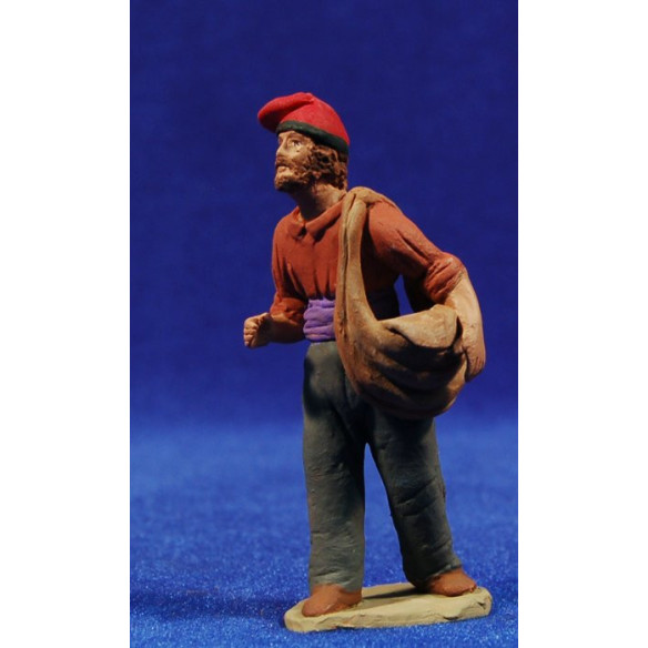 Pastore catalano barbuto con sacco 8 cm terracotta dipinte Delgado