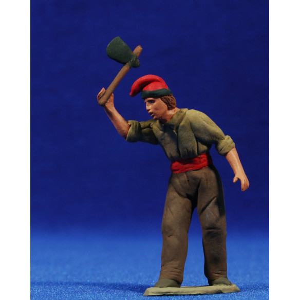 Pastor catalán con hacha 8 cm barro pintado Delgado