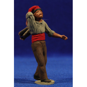 Shepherd catalan with wood 8 cm clay painted Delgado