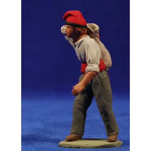 Pastore catalano con sacco spalla 8 cm terracotta dipinte Delgado