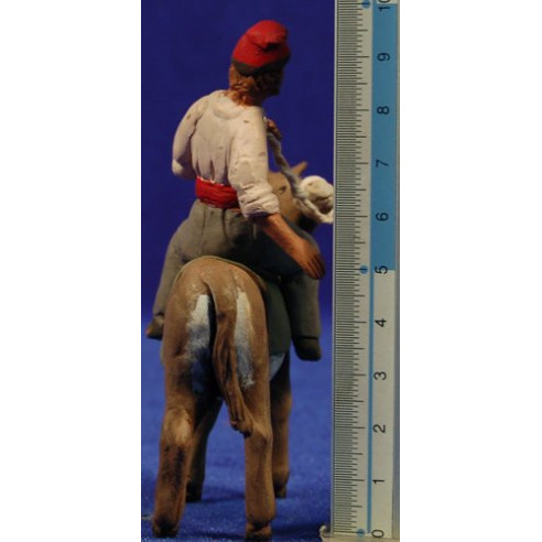 Pastor catalán montando un asno y estirando 8 cm barro pintado Delgado