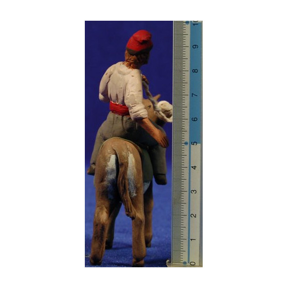 Pastor catalán montando un asno y estirando 8 cm barro pintado Delgado