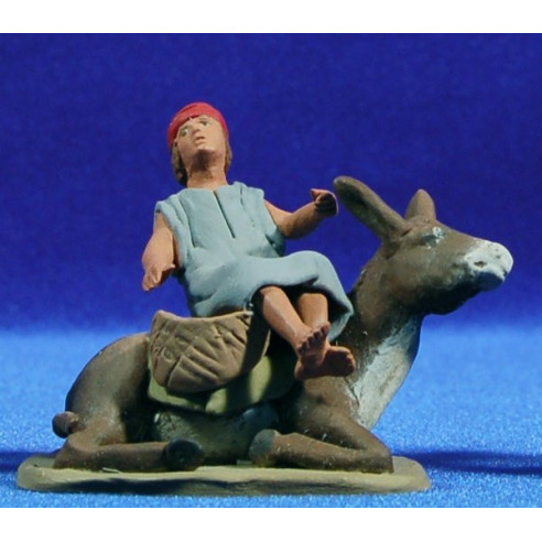 Shepherd with donkey lying 8 cm clay painted Delgado