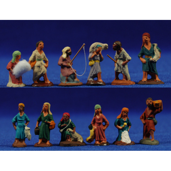 Conjunto 12 pastores 3 cm barro pintado Fabregat