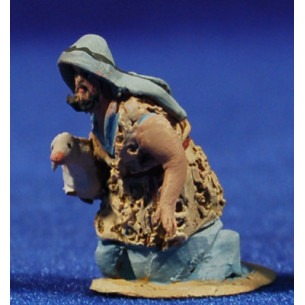 Shepherd addoring  lamb 4 cm clay painted De Francesco