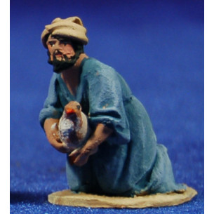 Pastore adorando con gallina 4 cm terracotta dipinte De Francesco