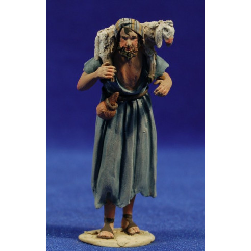 Shepherd lamb on shoulders 8 cm clay painted De Francesco