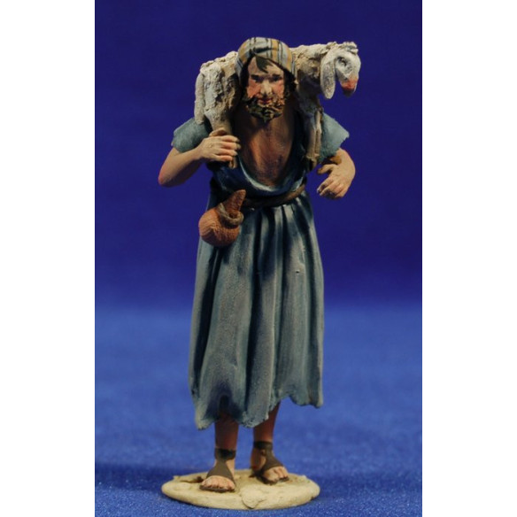 Shepherd lamb on shoulders 8 cm clay painted De Francesco