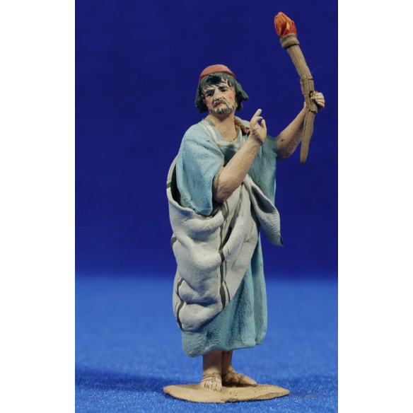 Pastor con antorcha 8 cm barro pintado De Francesco
