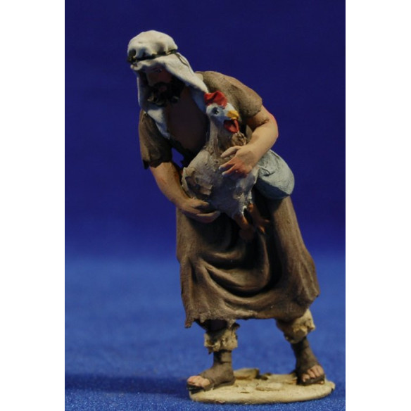 Shepherd with chicken addoring 8 cm clay painted De Francesco