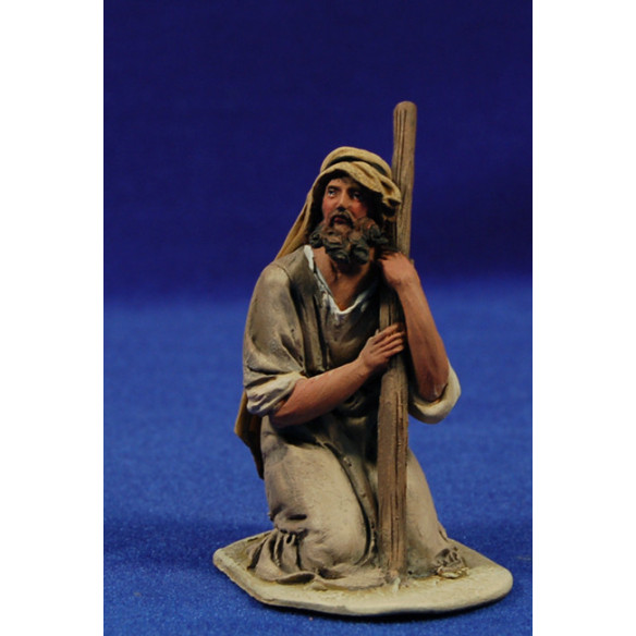 Shepherd addoring with a stick 10 cm clay painted De Francesco
