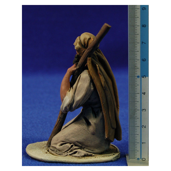 Pastore adorando con bastone 10 cm terracotta dipinte De Francesco