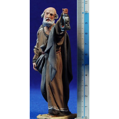 Pastor con antorcha 10 cm barro pintado De Francesco