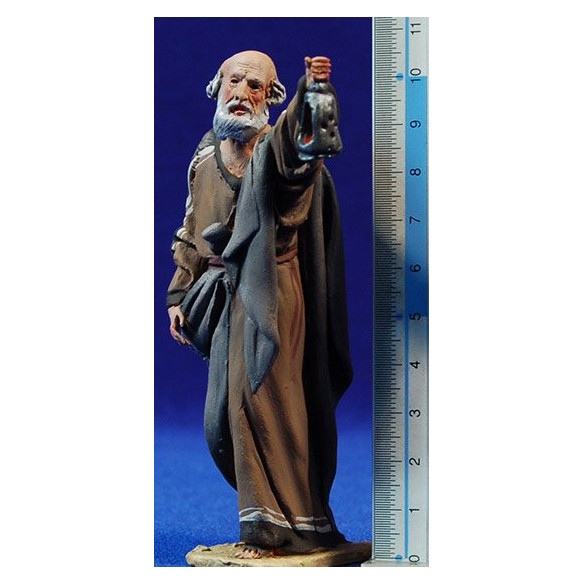 Pastor con antorcha 10 cm barro pintado De Francesco