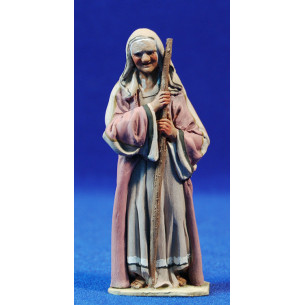 Pastorella appogiata con bastone 10 cm terracotta dipinte De Francesco