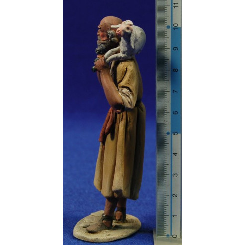 Pastor con cordero hombros 10 cm barro pintado De Francesco