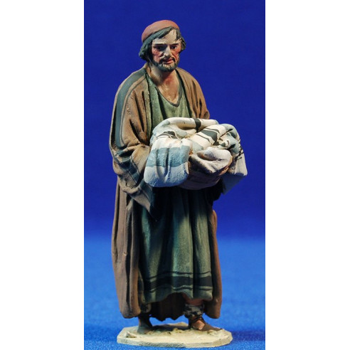 Pastor con cesto de ropa 10 cm barro pintado De Francesco