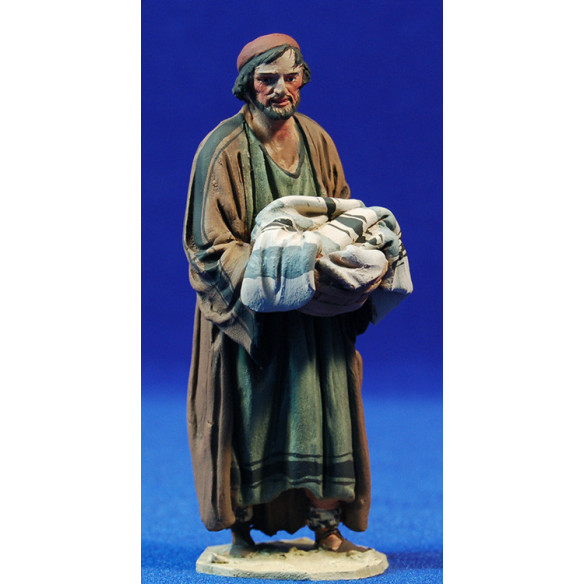 Pastor amb una cistella de roba 10 cm fang pintat De Francesco