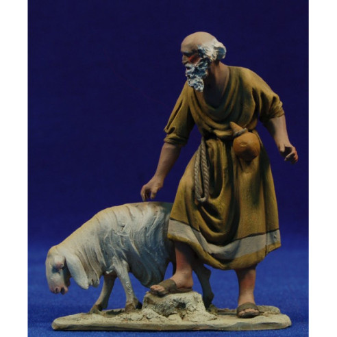 Shepherd with lamb M3 10 cm clay painted De Francesco