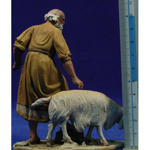 Shepherd with lamb M3 10 cm clay painted De Francesco