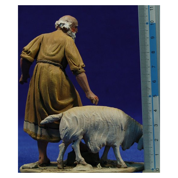 Shepherd with lamb M3 10 cm clay painted De Francesco