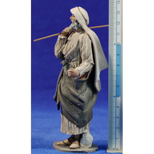 Pastor baston y saco 14 cm barro pintado De Francesco