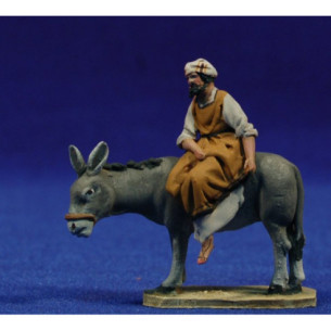 Pastore sul asino M3 4 cm terracotta dipinte De Francesco