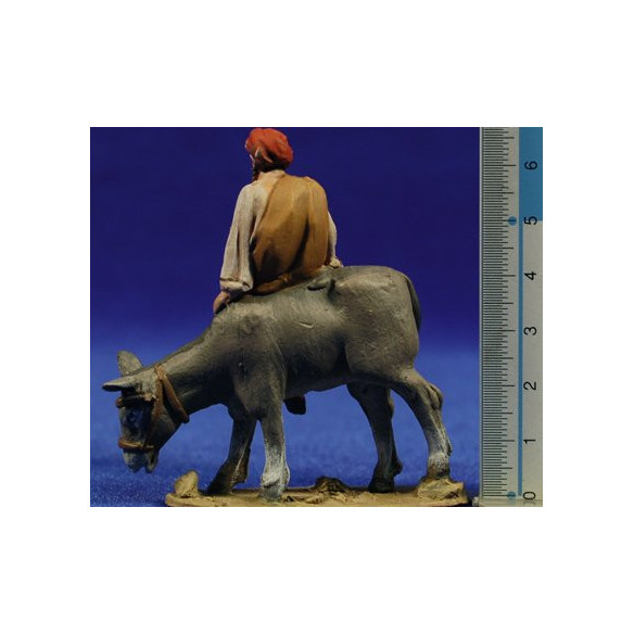 Shepherd on a donkey 5 cm clay painted De Francesco