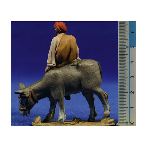 Shepherd on a donkey 5 cm clay painted De Francesco