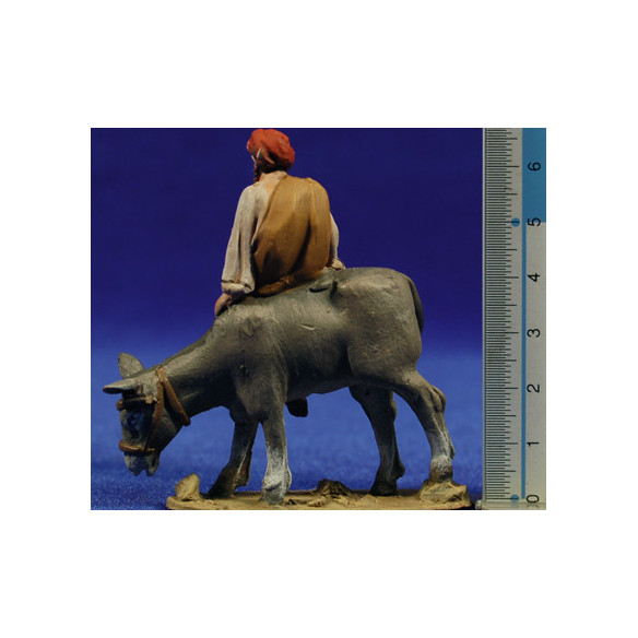 Shepherd on a donkey 5 cm clay painted De Francesco