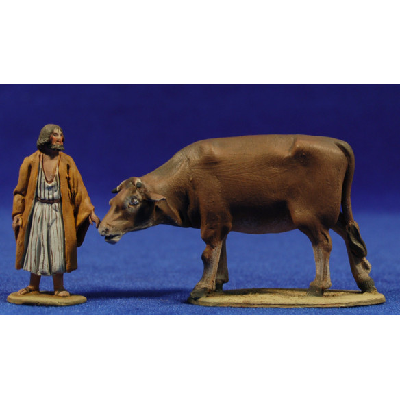 Shepherd with a cow 5 cm clay painted De Francesco