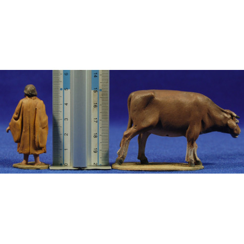 Shepherd with a cow 5 cm clay painted De Francesco