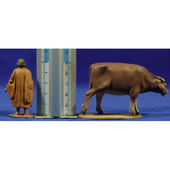 Pastor con mucca 5 cm terracotta dipinte De Francesco