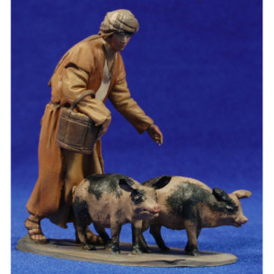 Pastore con due maiali 10 cm terracotta dipinte De Francesco