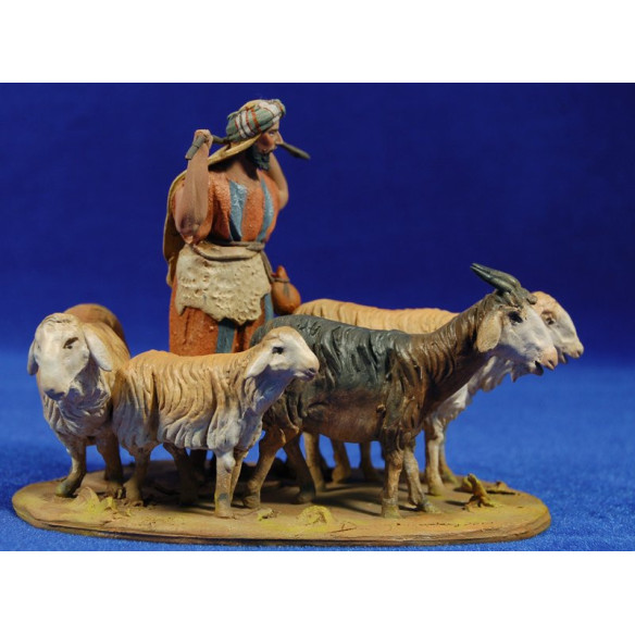 Pastore con pecore 10 cm terracotta dipinte De Francesco