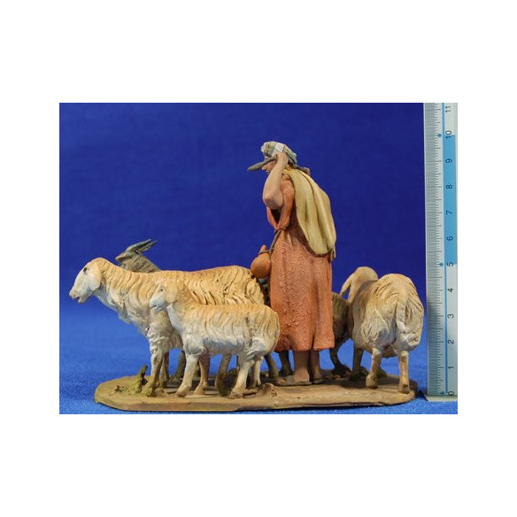 Pastore con pecore 10 cm terracotta dipinte De Francesco