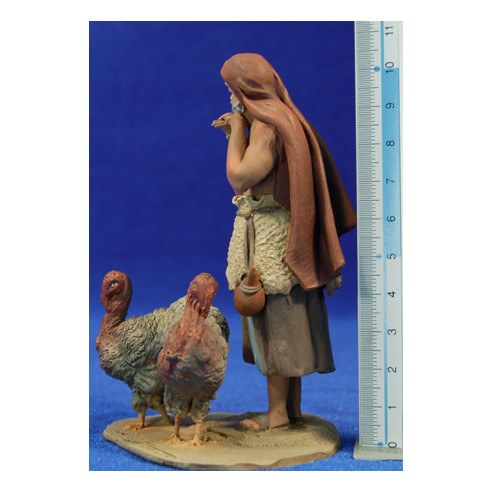 Pastor con pavos 10 cm barro pintado De Francesco