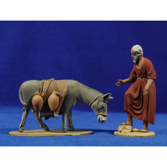 Pastore con asino 10 cm terracotta dipinte De Francesco