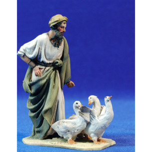Pastore con  oche 10 cm terracotta dipinte De Francesco