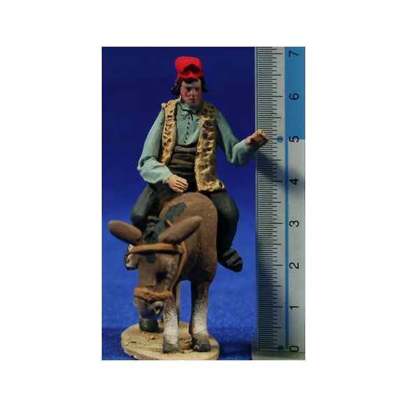 Catalan shepherd on a donkey 5 cm clay painted De Francesco