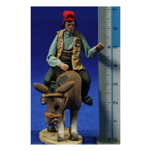 Pastore catalano sul asino 5 cm terracotta dipinte De Francesco