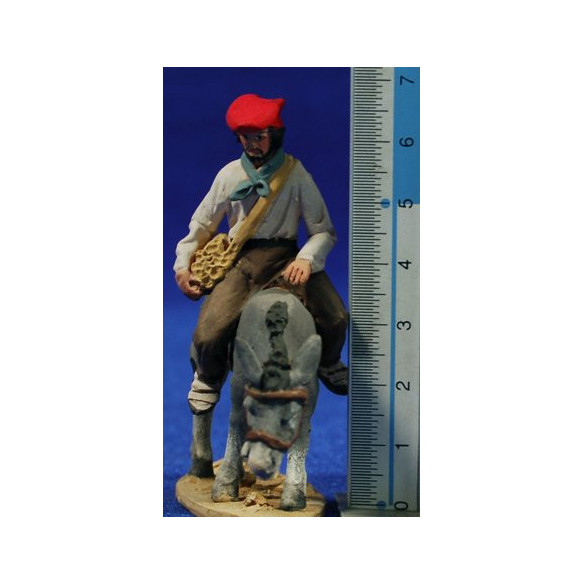 Catalan shepherd with a bag on a donkey 5 cm clay painted De Francesco